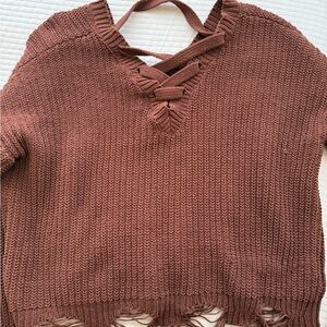 Women's Brown Sweater with Crisscross Detail